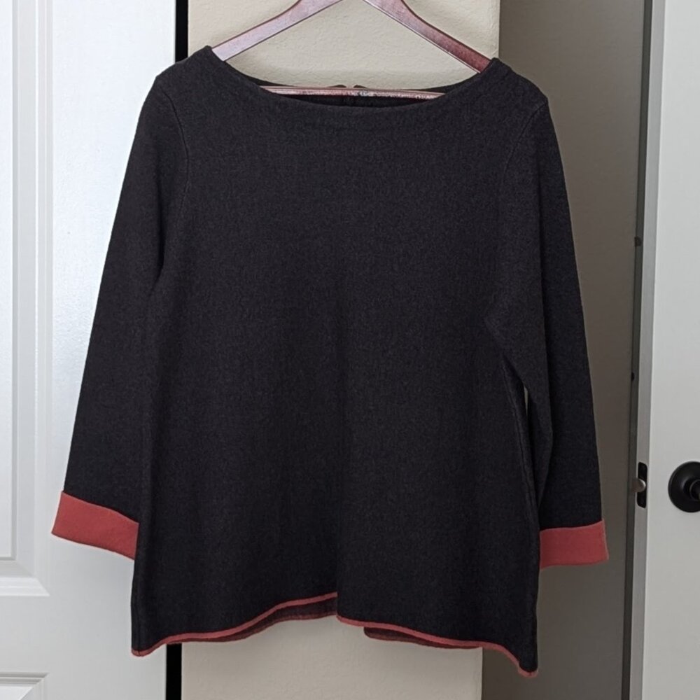 Nanette Lepore Sweater - Charcoal Gray with Coral Trim